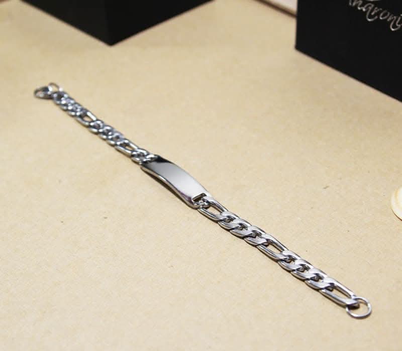 Men's "Figaro" stainless steel bracelet with a plate