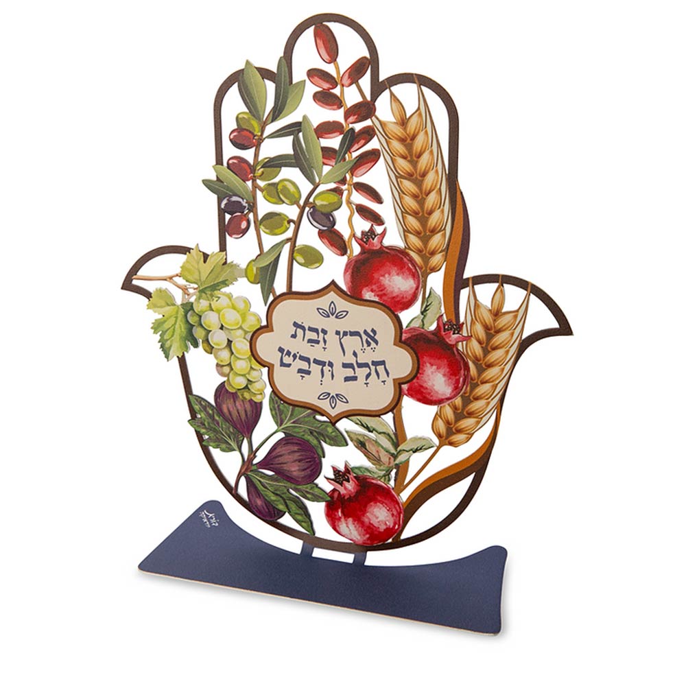 סטנד חמסה שולחני "שבעת המינים-אנגלית" (20*23 ס"מ) צבעונית - ע"י האמנית דורית קליין
