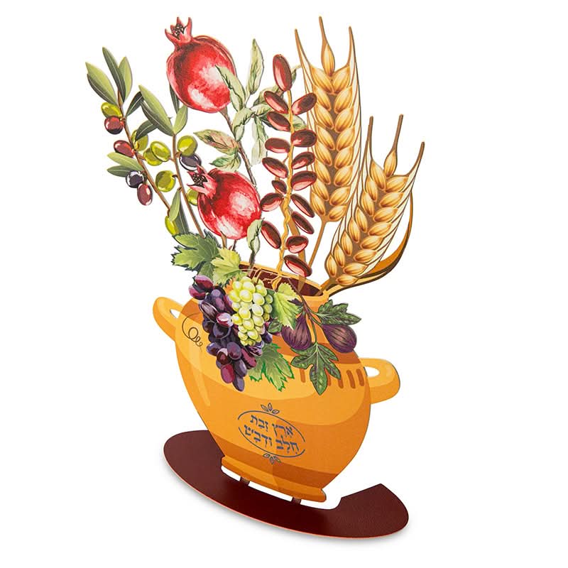 סטנד כד שולחני "שבעת המינים" (16*25 ס"מ) צבעוני  - ע"י האמנית דורית קליין