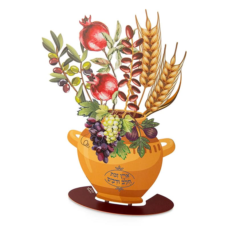סטנד כד שולחני "שבעת המינים" (16*25 ס"מ) צבעוני  - ע"י האמנית דורית קליין