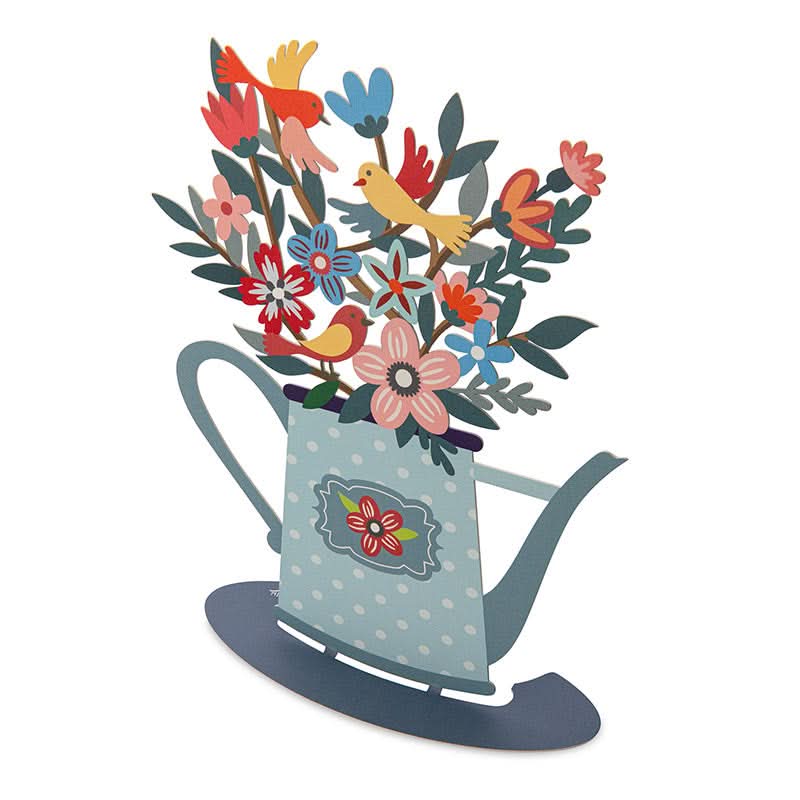 סטנד כד "פרחים וציפורים" שולחני (18*23.5 ס"מ) צבעוני  - ע"י האמנית דורית קליין