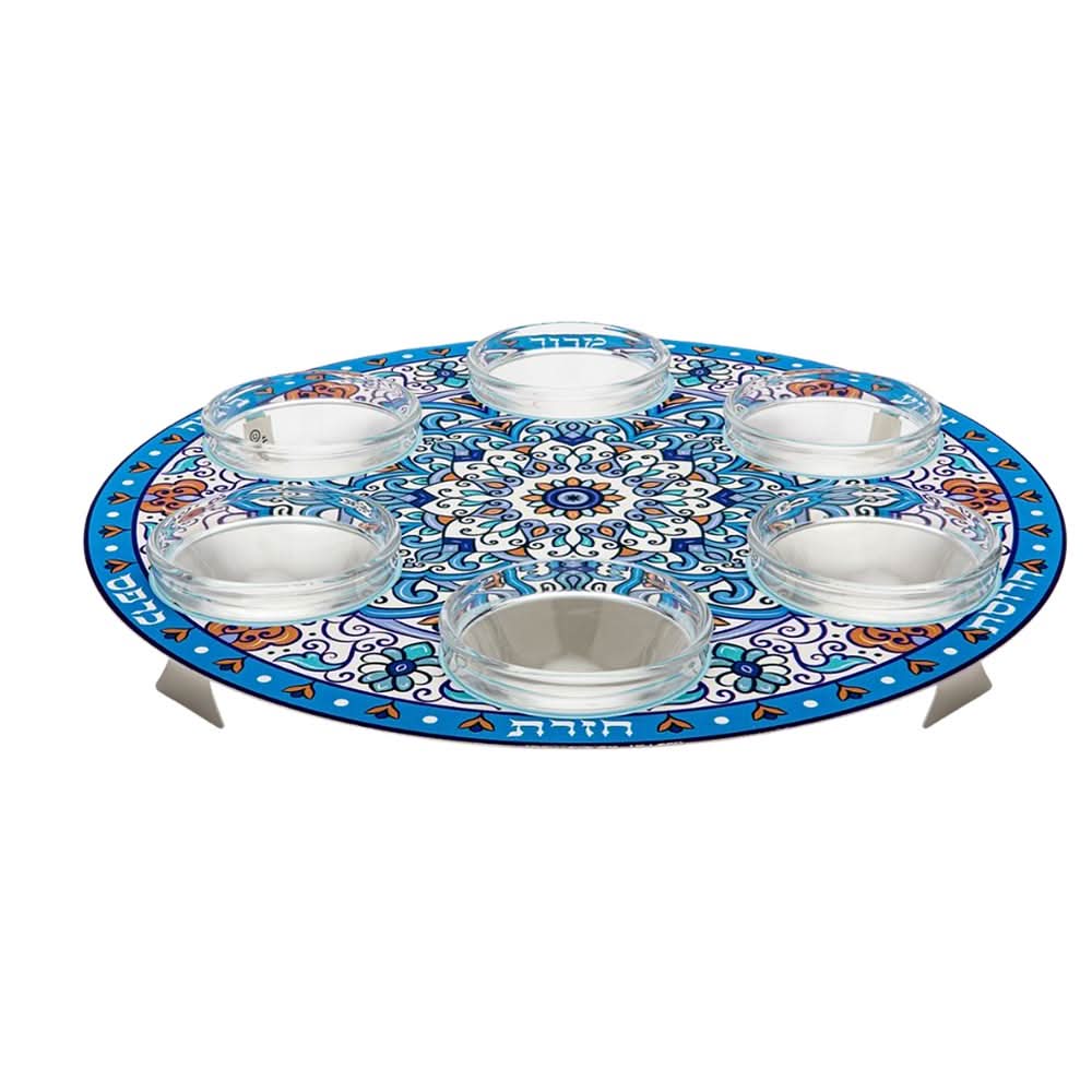 קערת פסח (32 ס"מ) ממתכת עם הדפס "ארמני" - אומנית דורית קליין