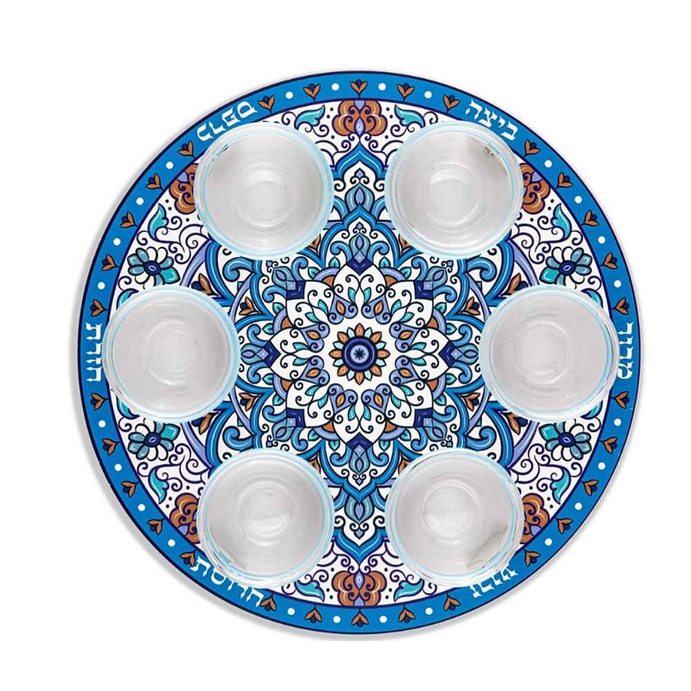 קערת פסח (32 ס"מ) ממתכת עם הדפס "ארמני" - אומנית דורית קליין