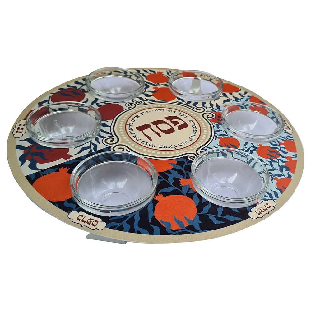 קערת פסח (32 ס"מ) - ממתכת עם הדפס רביעיית רקעים - אומנית דורית קליין