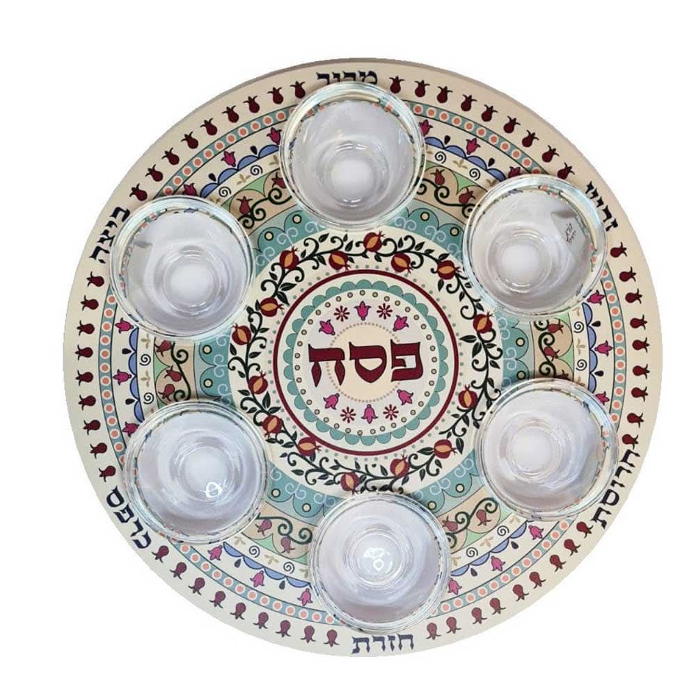 קערת פסח (32 ס"מ) - ממתכת עם הדפס מנדלה "רימונים" האמנית דורית קליין