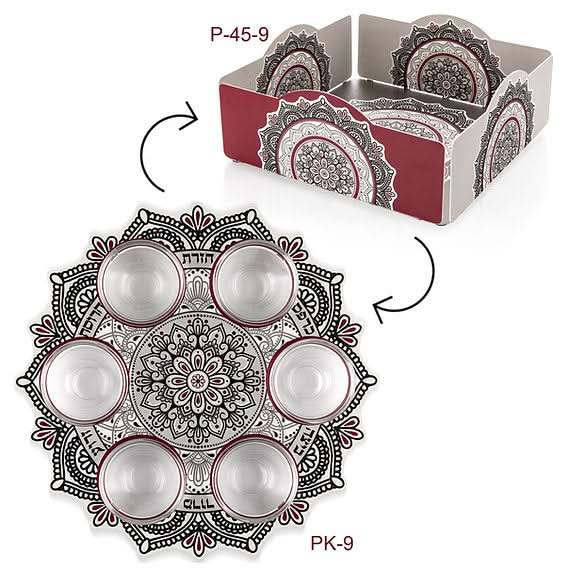 קערת פסח (32 ס"מ) ממתכת מעוצבת הדפסי "תחרה" - אומנית דורית קליין