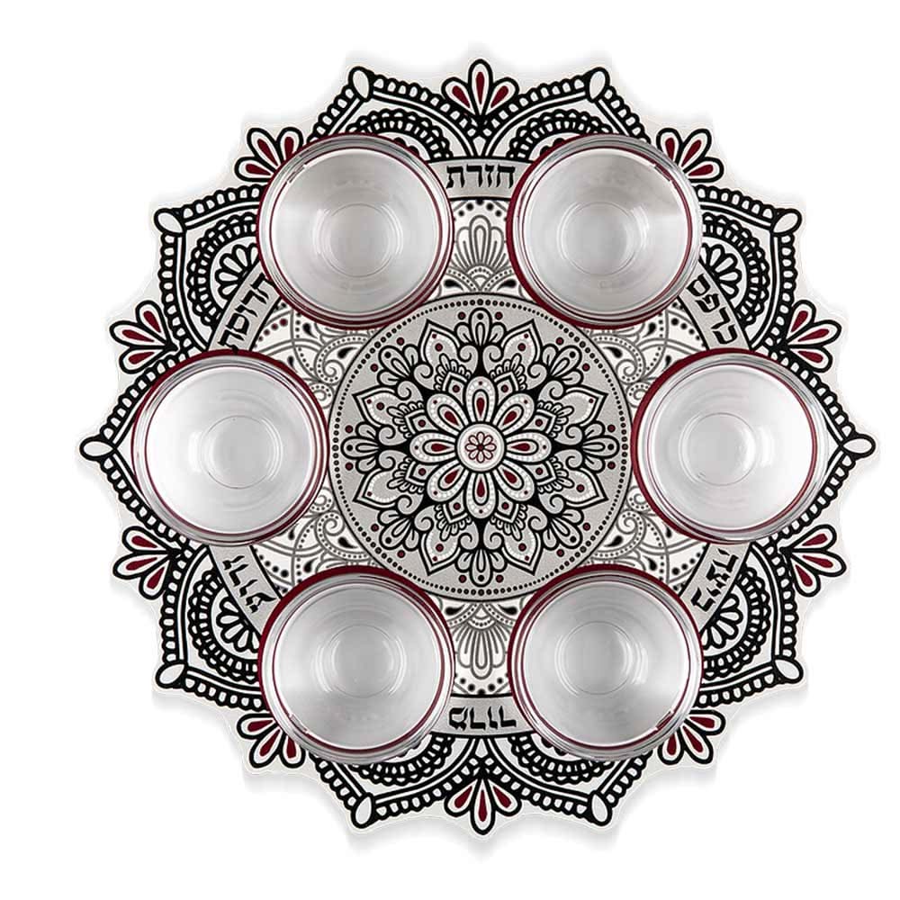 קערת פסח (32 ס"מ) ממתכת מעוצבת הדפסי "תחרה" - אומנית דורית קליין