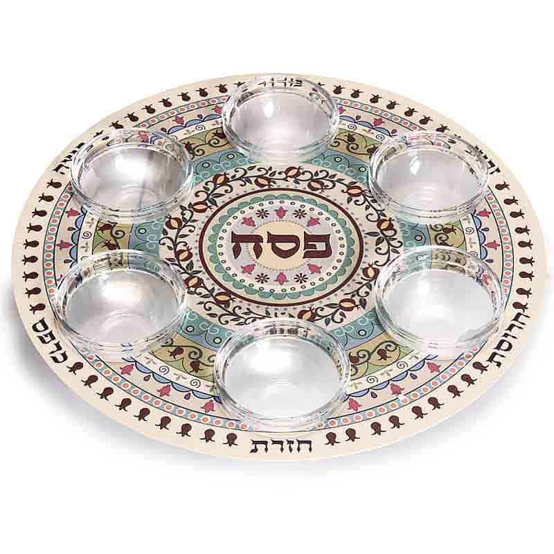 קערת פסח (32 ס"מ) - ממתכת עם הדפס מנדלה "רימונים" בעיצובה של אמנית היודאיקה דורית קליין