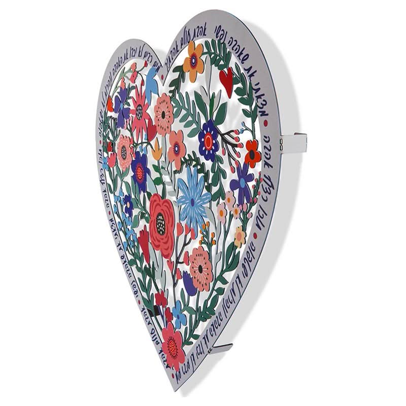 מתלה גדול (35*37.5 ס"מ) "לב-פרחים" ממתכת צבעוני, האמנית דורית קליין