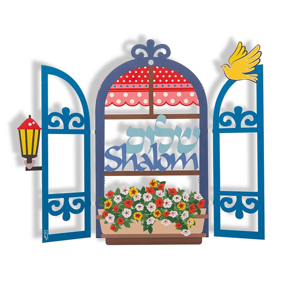 חלון (38.5*32 ס"מ) דקורטיבי מנירוסטה לתלייה "שלום - Shalom" - האמנית דורית קליין