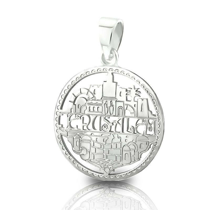 "JERUSALEM" necklace, hollow inscription made of stainless steel with the walls of Jerusalem