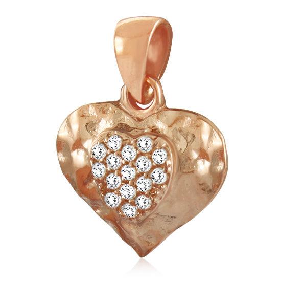 שרשרת לב מרוקעת קטנה (1.5*1.2 ס"מ) מכסף 925 ציפוי זהב אדום, עם קריסטלים