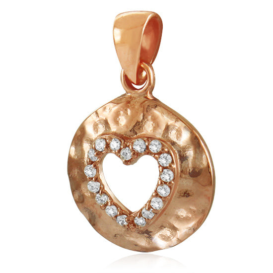 שרשרת לב מרוקעת קטנה (1.4 ס"מ) מכסף 925 ציפוי זהב אדום, עם קריסטלים