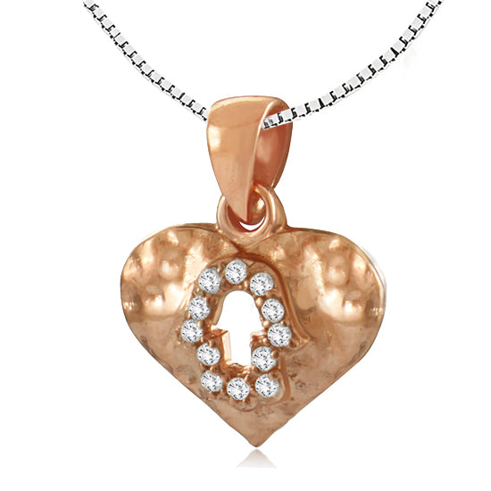 שרשרת לב מרוקעת קטנה (1.3*1.0 ס"מ) מכסף 925 ציפוי זהב אדום, עם קריסטלים