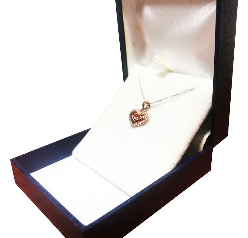 שרשרת לב מרוקע קטנה (1.4 ס"מ) מכסף 925 ציפוי זהב אדום, עם קריסטלים