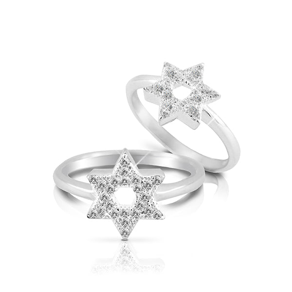 טבעת "מגן דוד" לאישה מכסף 925 סטרלינג משובצת קריסטלים