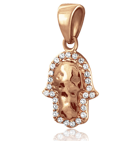 שרשרת חמסה מרוקעת קטנה (1.5*1.2 ס"מ) מכסף 925 ציפוי זהב אדום, עם קריסטלים