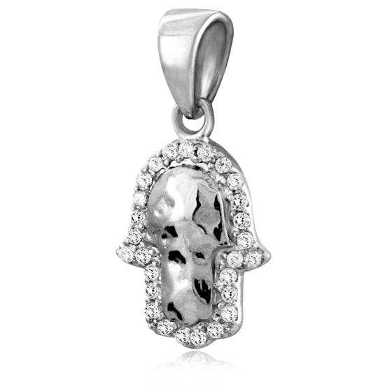 שרשרת חמסה מרוקעת קטנה (1.5*1.2 ס"מ) מכסף 925, עם קריסטלים