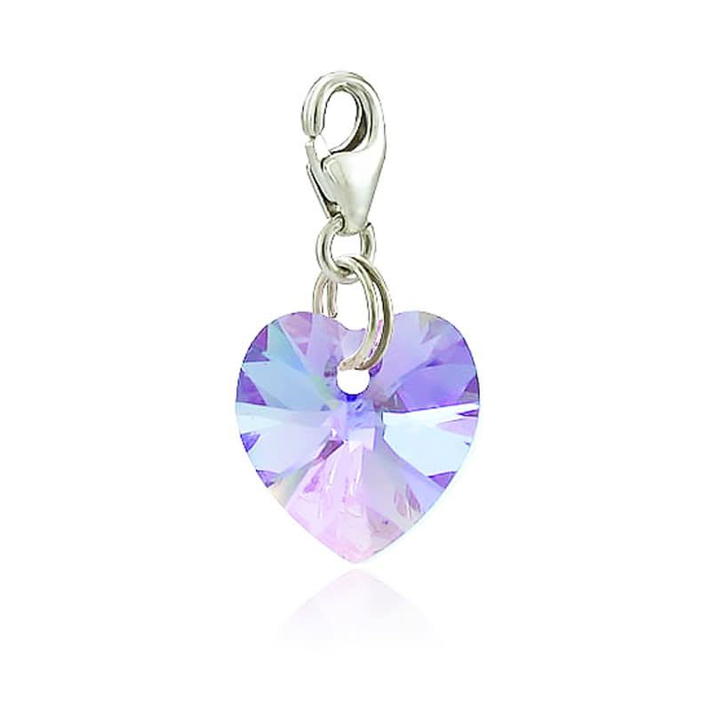 צ'רם קריסטל קטן SWAROVSKI בצורת לב במגוון צבעים סוגר מכסף 925