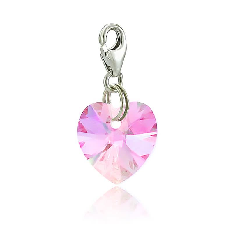 צ'רם קריסטל קטן SWAROVSKI בצורת לב במגוון צבעים סוגר מכסף 925