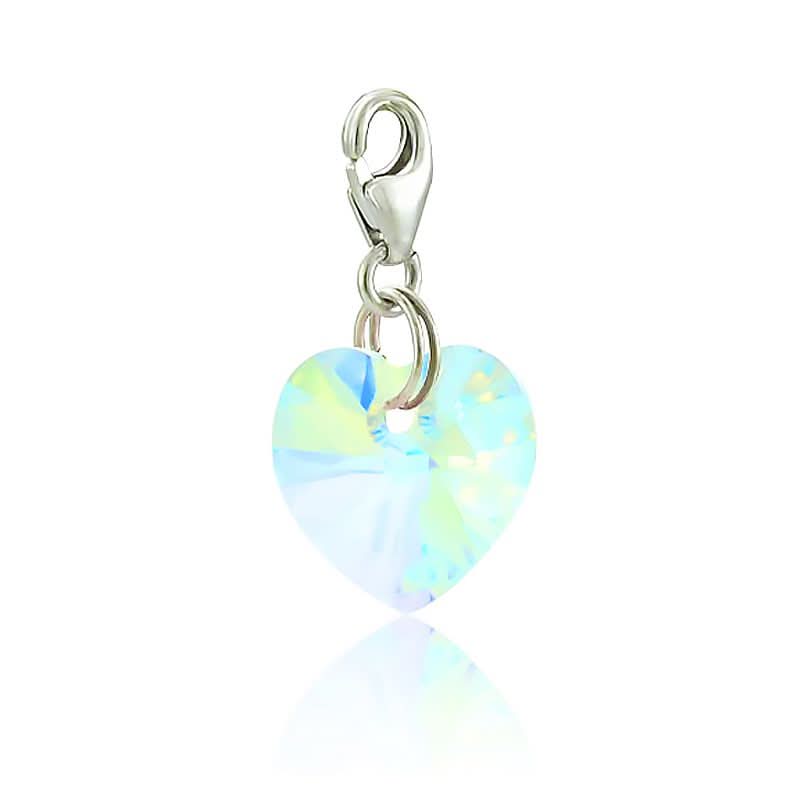 צ'רם קריסטל קטן SWAROVSKI בצורת לב במגוון צבעים סוגר מכסף 925