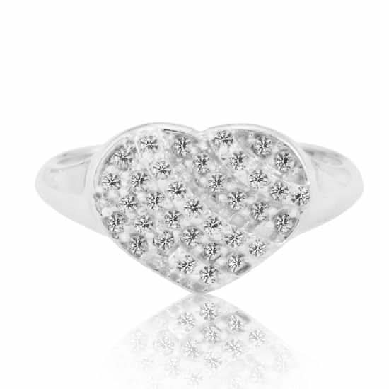 טבעת "לב" קלאסית לאישה \ נערה מכסף 925 משובצת קריסטלים לבנים. עם ציפוי רודיום יוקרתי. איכות צורפות גבוהה במיוחד. מחיר מבצע אתר מתנות ישראל