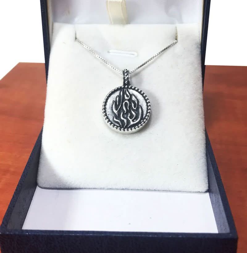 925 Silver Mezuzah Amulet Necklace "My Fire" (1.9 cm) Round Open
