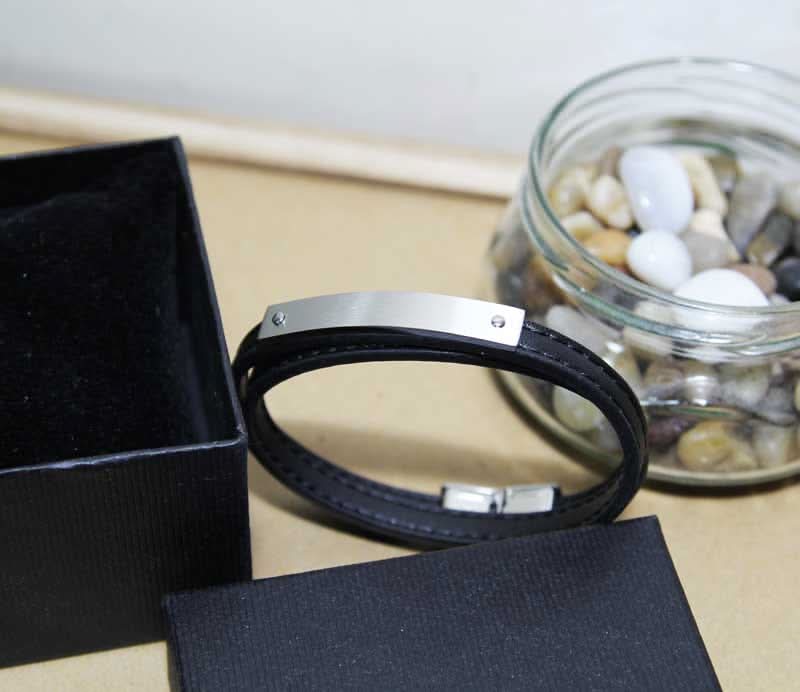 Wrap-around leather bracelet ready for engraving - high-quality steel plate! Can be shortened and adjusted to any size