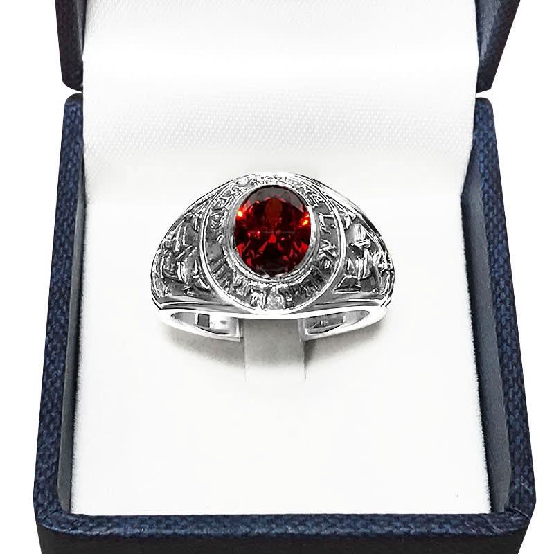 טבעת לגבר "שמע ה אלוהינו ה אחד ישראל" מכסף סטרלינג 925 משובץ קריסטל אדום