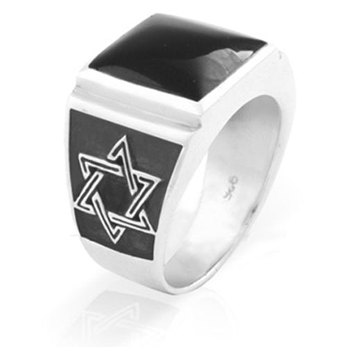 טבעת "מגן דוד" מכסף 925 משובץ אבן אוניקס