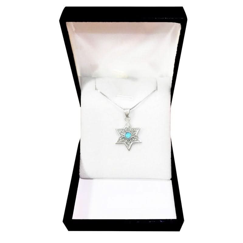 שרשרת מגן דוד (1.8*2 ס"מ) "פיליגרין" מכסף 925 עם אבן אופל