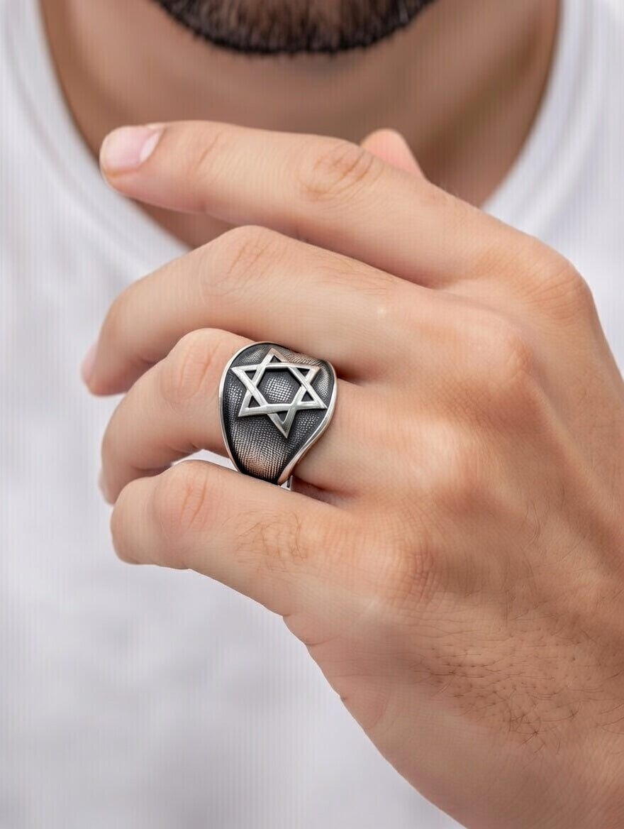 טבעת מגן דוד רחבה (19 מ"מ) מכסף סטרלינג 925 לגבר או לאישה