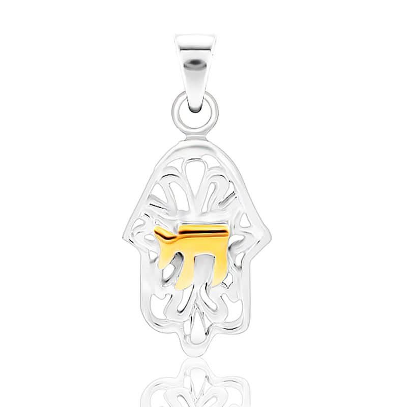 שרשרת חמסה "חי" (1.9*1.3 ס"מ) מכסף 925 וציפוי זהב 14 קראט