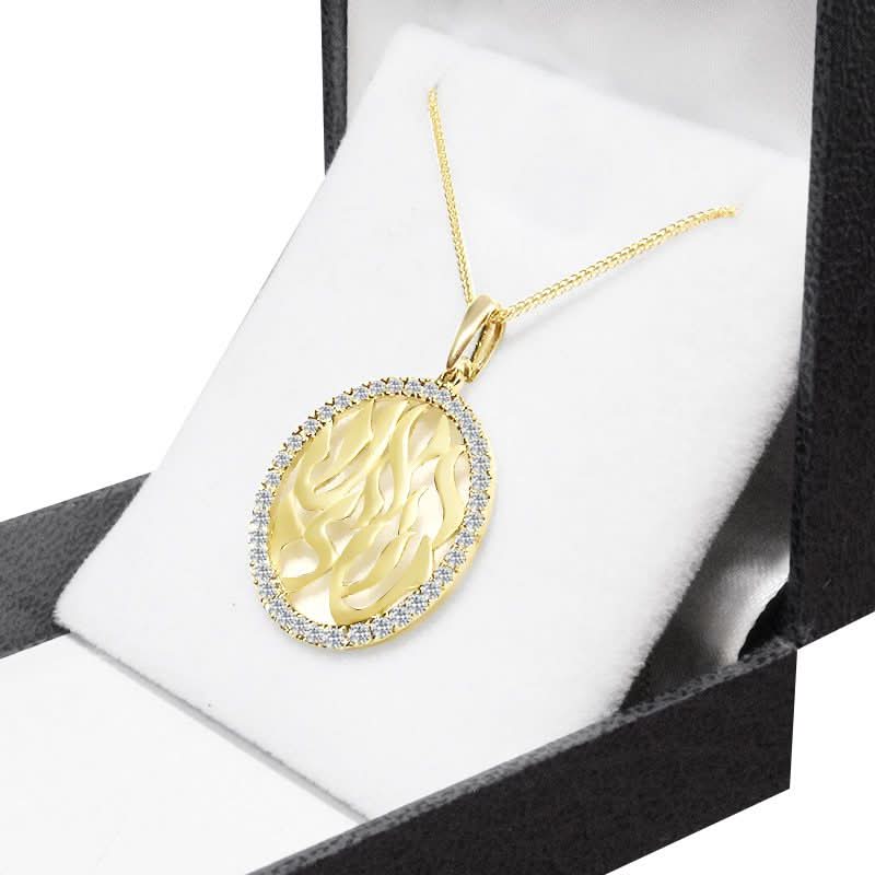 תליון "האש שלי" גדולה (2.7 ס"מ) מזהב צהוב 14 קראט משובץ קריסטלים