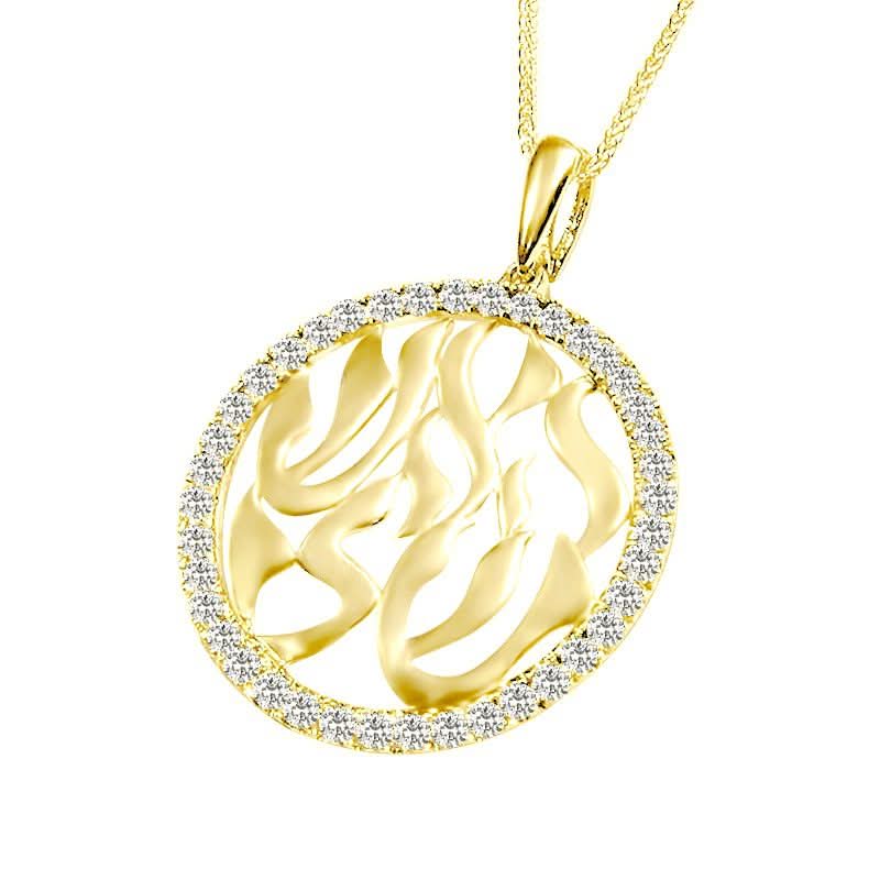 תליון "האש שלי" גדולה (2.7 ס"מ) מזהב צהוב 14 קראט משובץ קריסטלים