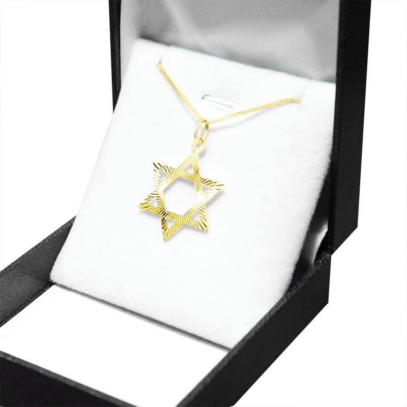 תליון מגן דוד גדול (2.6 ס"מ) מזהב צהוב 14 קראט עיטורי לייזר