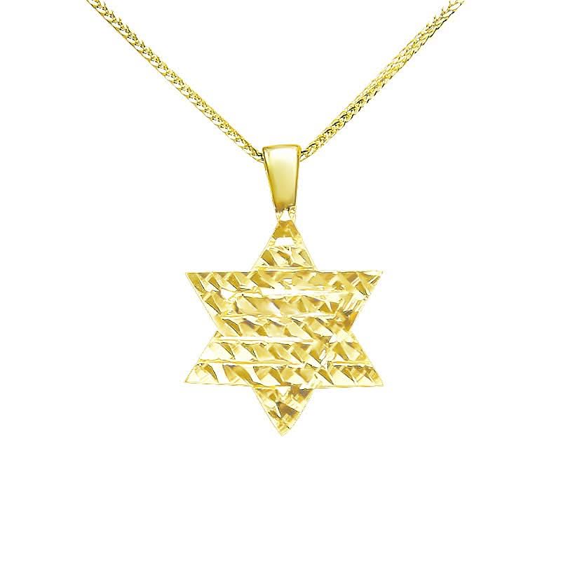 תליון "מגן דוד" (1.8*1.4 ס"מ) מזהב צהוב 14 קראט עם טקסטורה לגבר או אשה