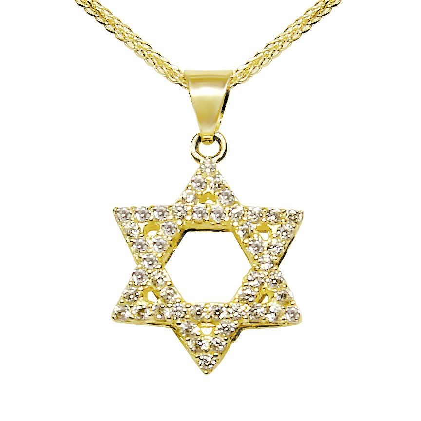 תליון "מגן דוד" (1.5*1.3 ס"מ) מזהב צהוב 14 קראט לגבר או אישה משובץ קריסטלים