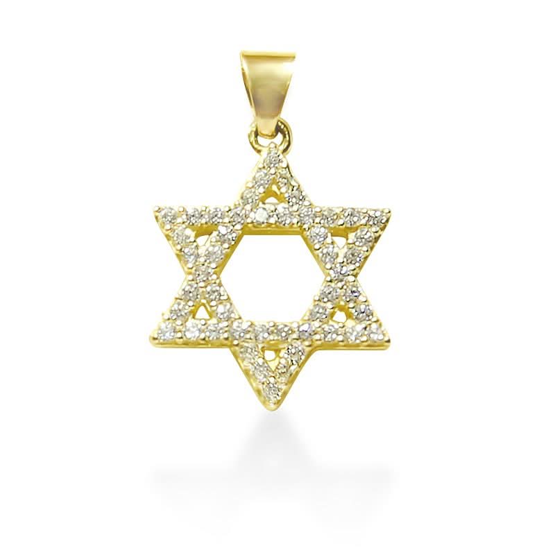 תליון "מגן דוד" קטנה (1.6*1.5 ס"מ) מזהב צהוב 14 קראט משובץ קריסטלים