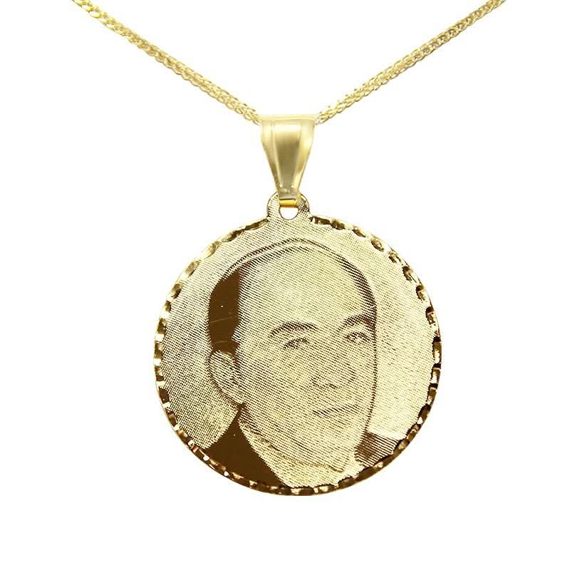תליון מזהב צהוב 14 קראט עגול "קטן" (2 ס"מ) עם חריטת תמונה איכותית