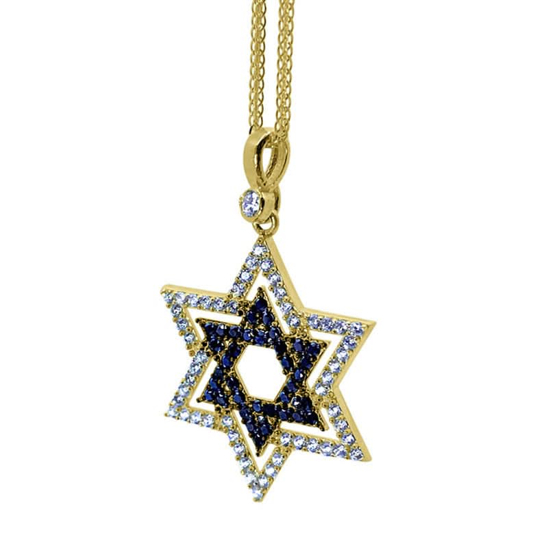 תליון מגן דוד(2 ס"מ)מזהב צהוב 14 קראט לגבר או אישה מהמם עם שיבוץ קריסטלים שחורים ולבנים. מחיר מבצע מיוחד באתר מתנות ישראל - מרכז המתנות הישראלי