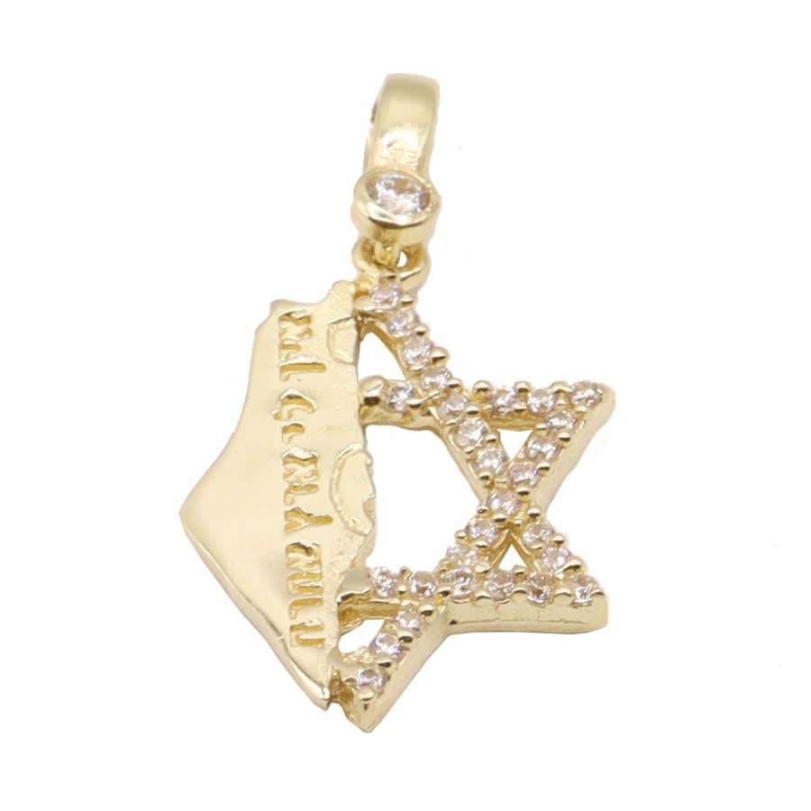 תליון "מפת ישראל" (2.1*1.4 ס"מ) מזהב צהוב 14 קראט עם מגן דוד