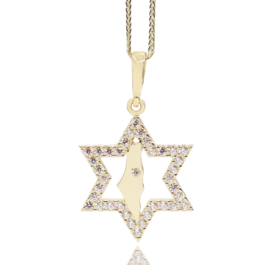 תליון מגן דוד עם "מפת ישראל" (2.1*1.8 ס"מ) מזהב צהוב 14 קראט