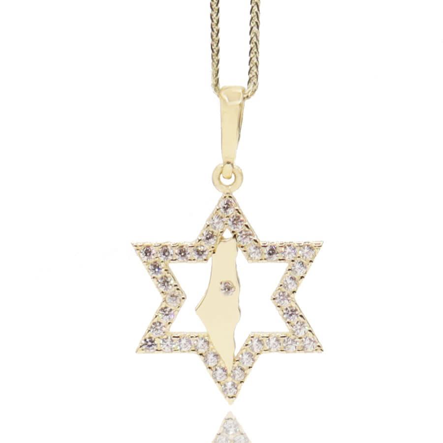 תליון מגן דוד עם "מפת ישראל" (2.1*1.8 ס"מ) מזהב צהוב 14 קראט