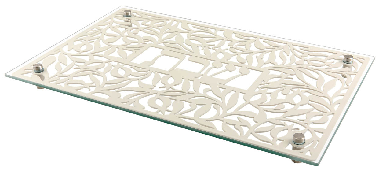 מגש חלה מזכוכית "שבת" (40*26.5 ס"מ) - ע"י האמנית דורית קליין