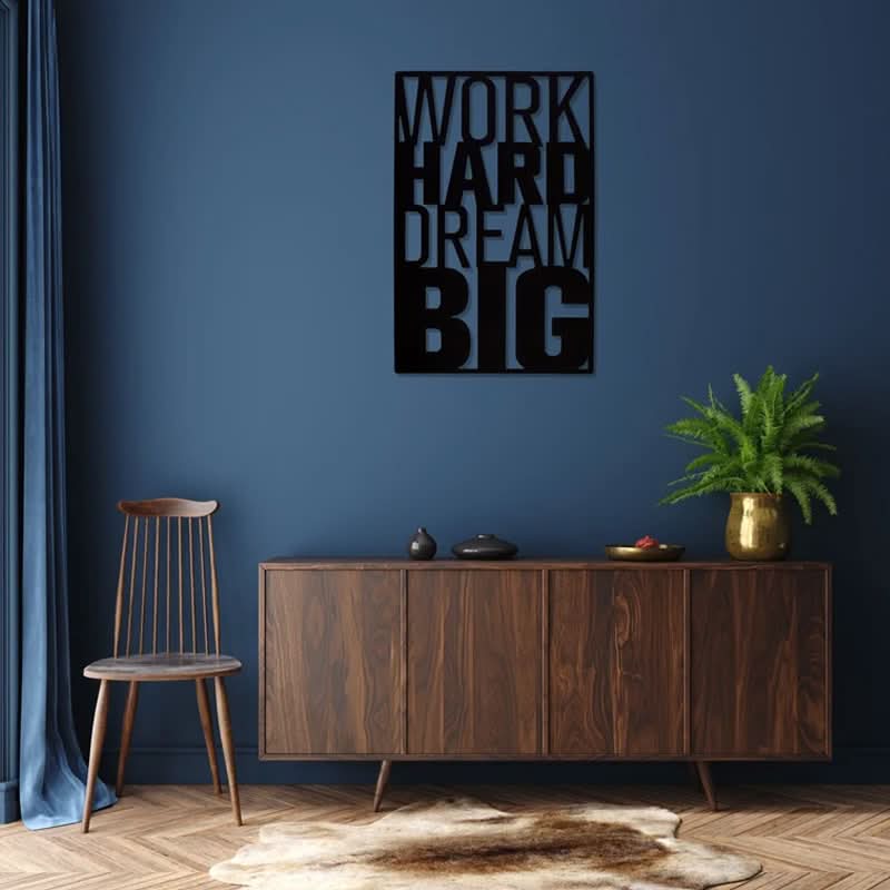 מתלה קיר “עבוד קשה, תחלום בגדול" ממתכת (4 גדלים, ו-5 צבעי מתכת לבחירה)