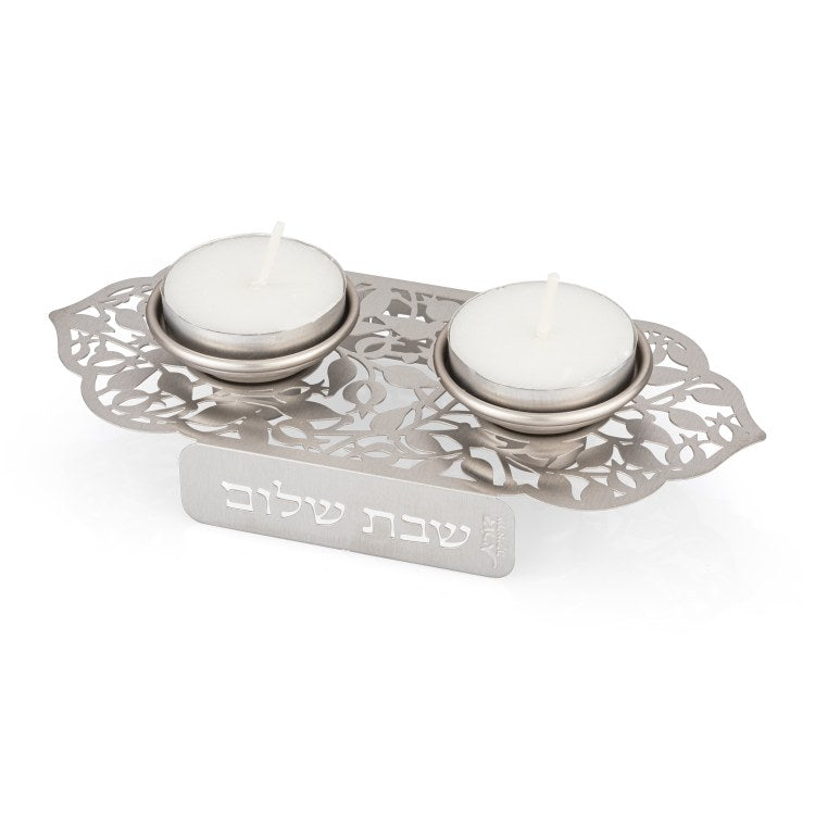 פמוטי נירוסטה "שבת שלום" (16*7 ס"מ) - ע"י האמנית דורית קליין