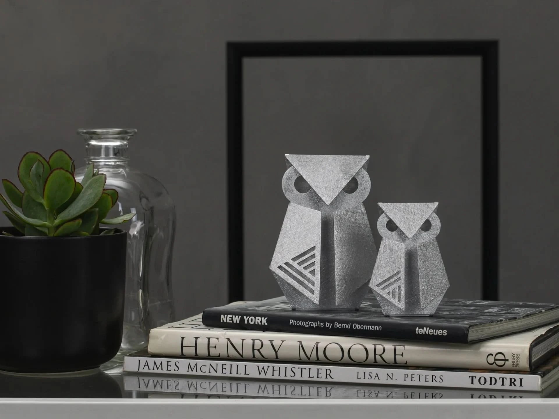 צמד ינשופי אורגמי מאלומיניום (8.5 ו 12 ס"מ) ע"י האמנית שלי אגרונין