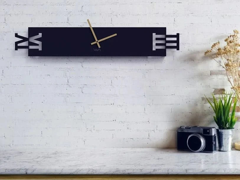 “Long Time” aluminum wall clock (96.5*17*5 cm) brushed black, by artist Shelly Agronin