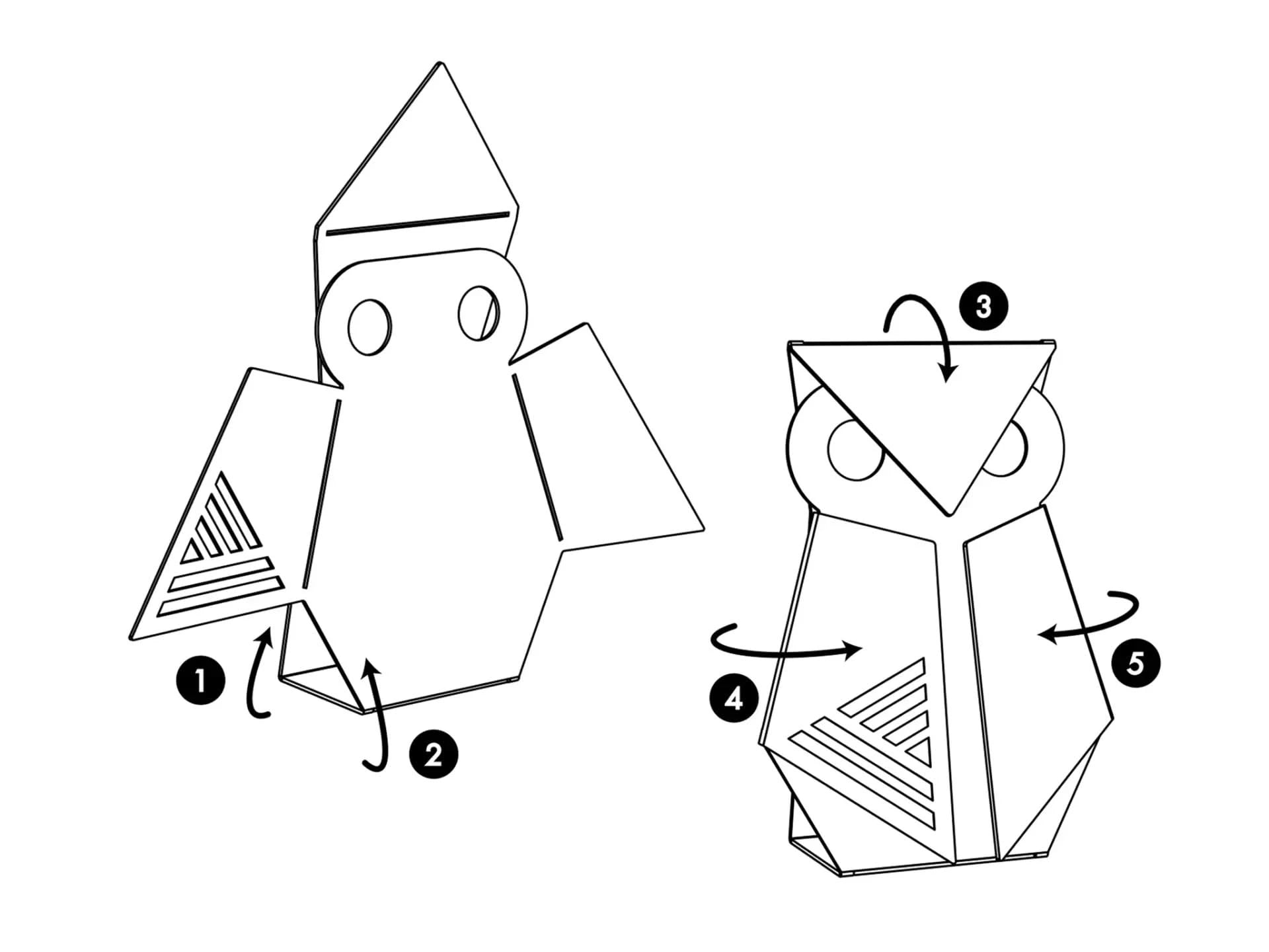 צמד ינשופי אורגמי מאלומיניום (8.5 ו 12 ס"מ) ע"י האמנית שלי אגרונין